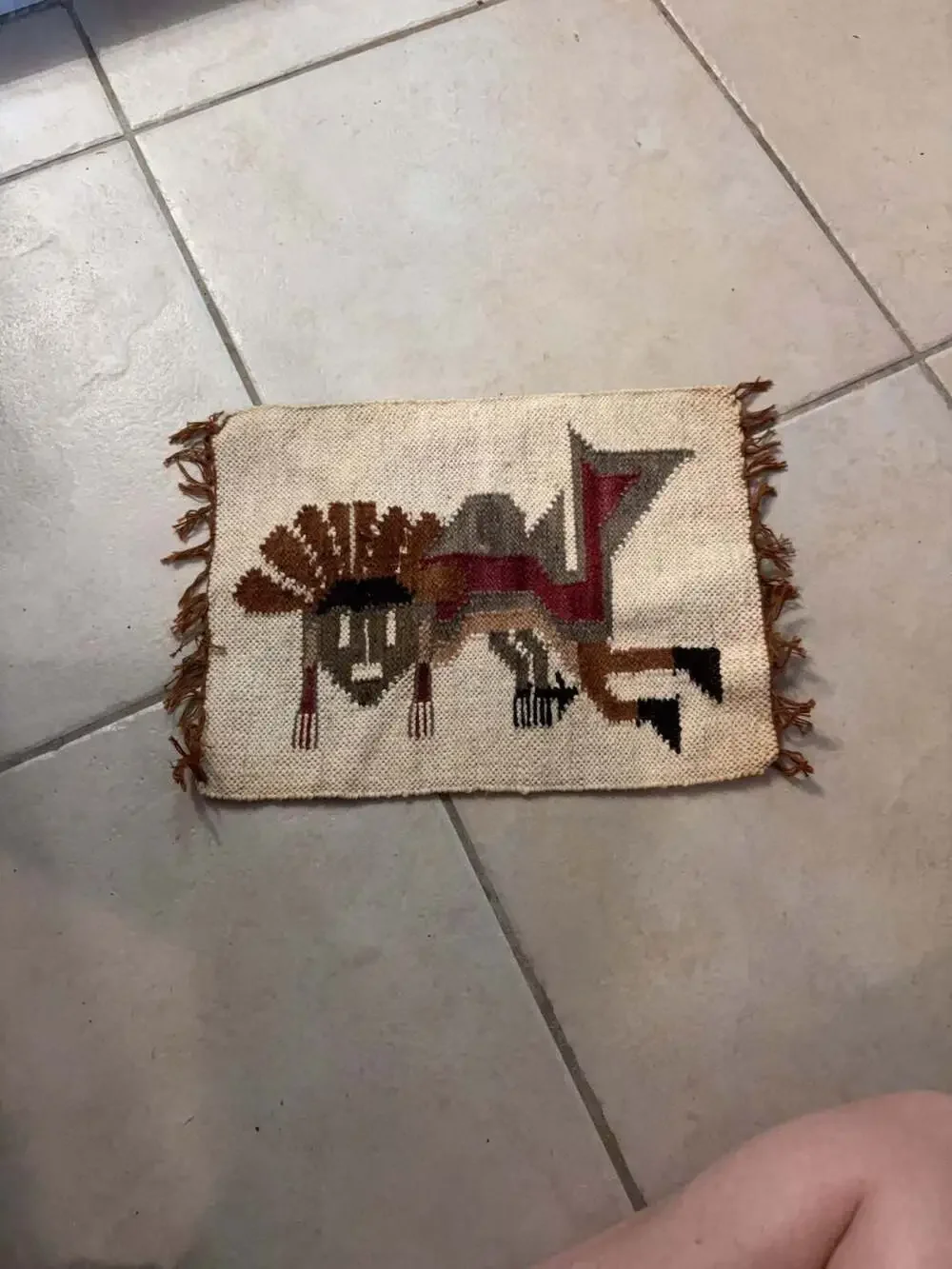 Antique 19c Southwestern Native American Style Woven Small Tapestry Mat Kneeling